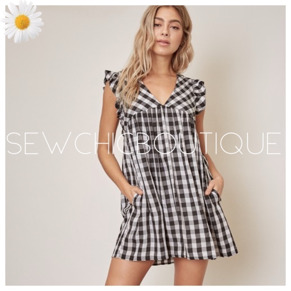 Sleeveless Checkered Ruffle Mini Dress - Picture 3 of 4